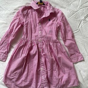 Pink and white striped polo dress